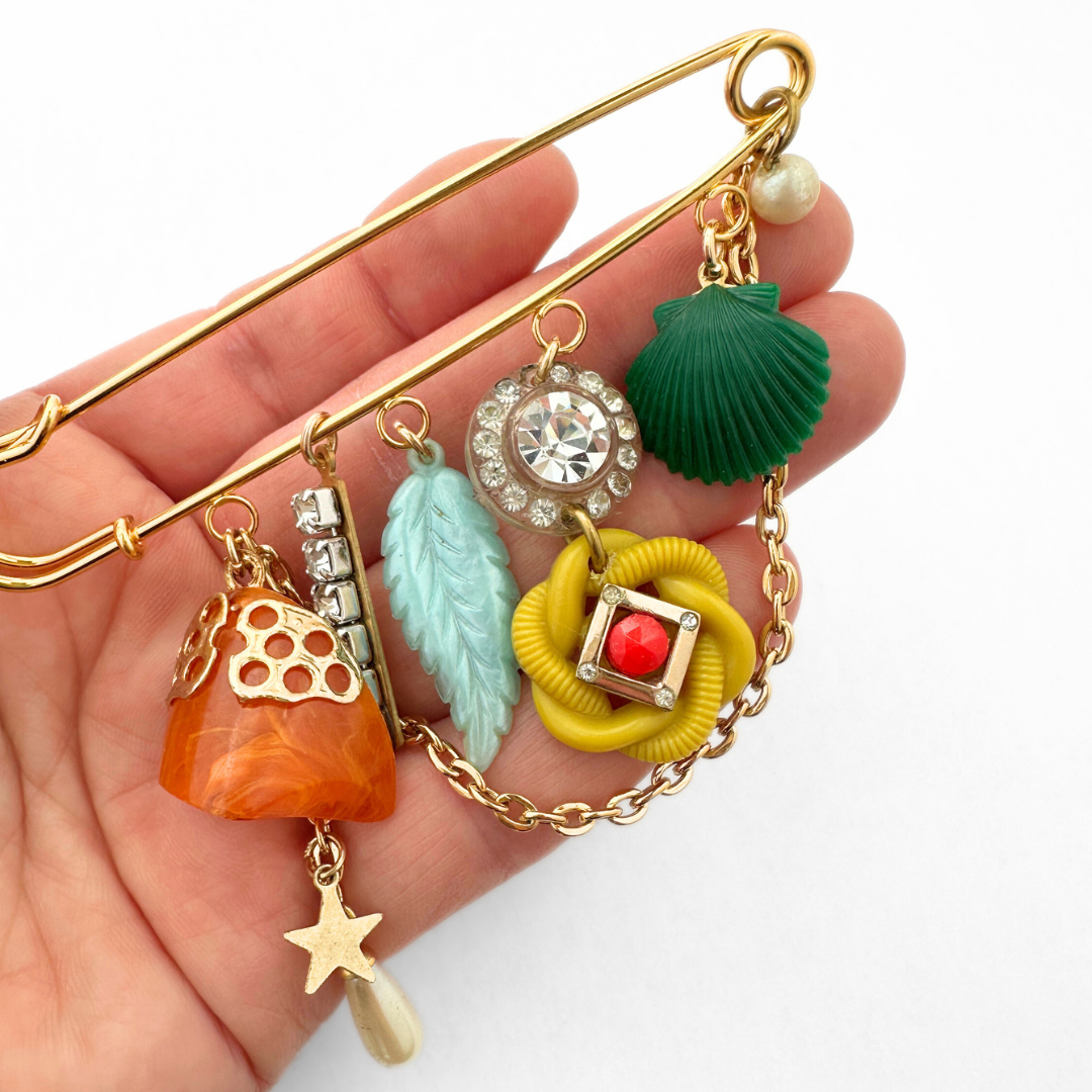 Vintage Charm Safety Pin Brooch