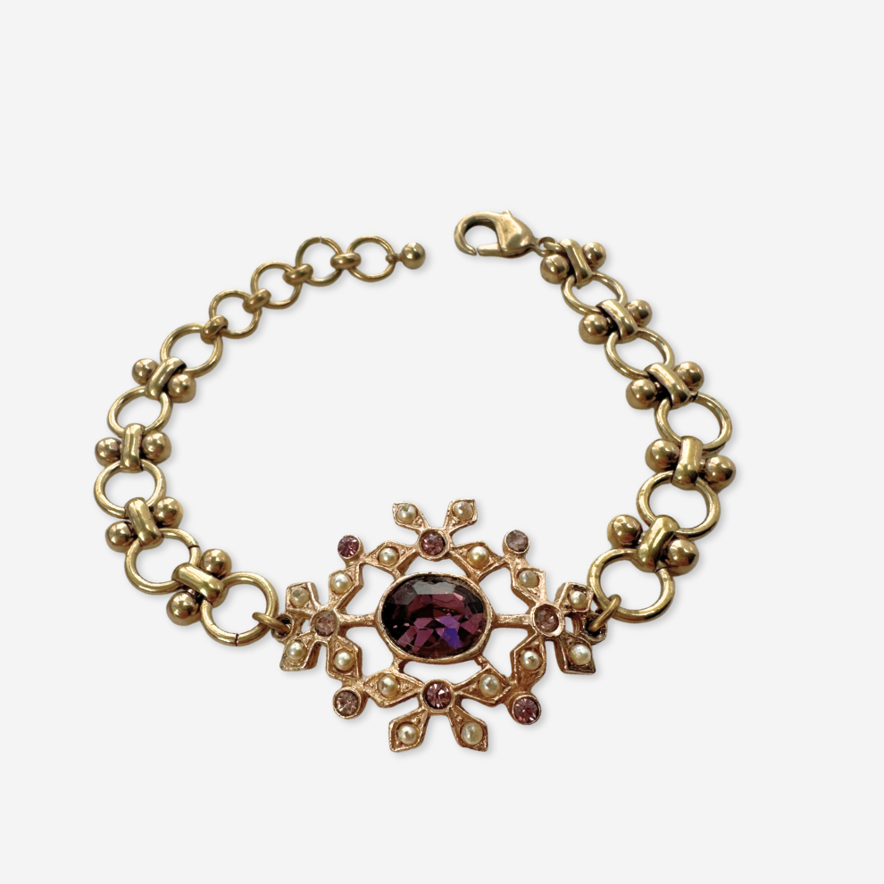 Repurposed vintage purple rhinestone and pearl bracelet