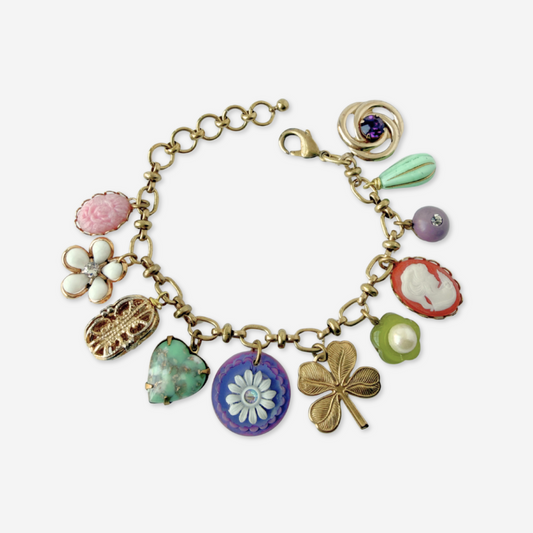 Repurposed vintage multicolor mixed charm bracelet