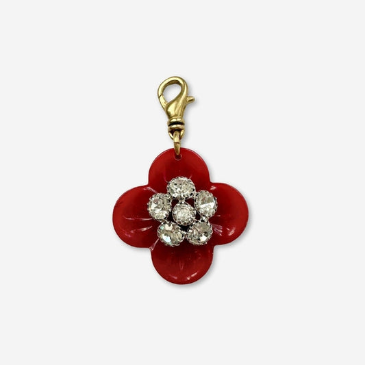 Vintage dark red bakelite button charm with rhinestone center
