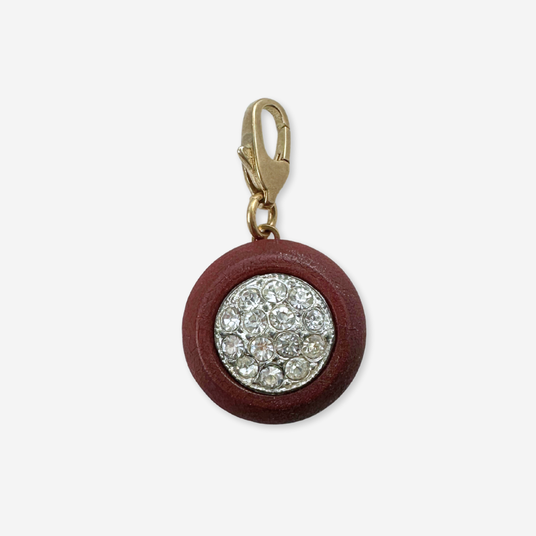 Vintage burgundy and rhinestonelayered button charm