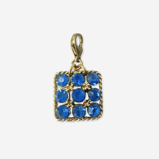 Vintage cobalt blue rhinestone square charm
