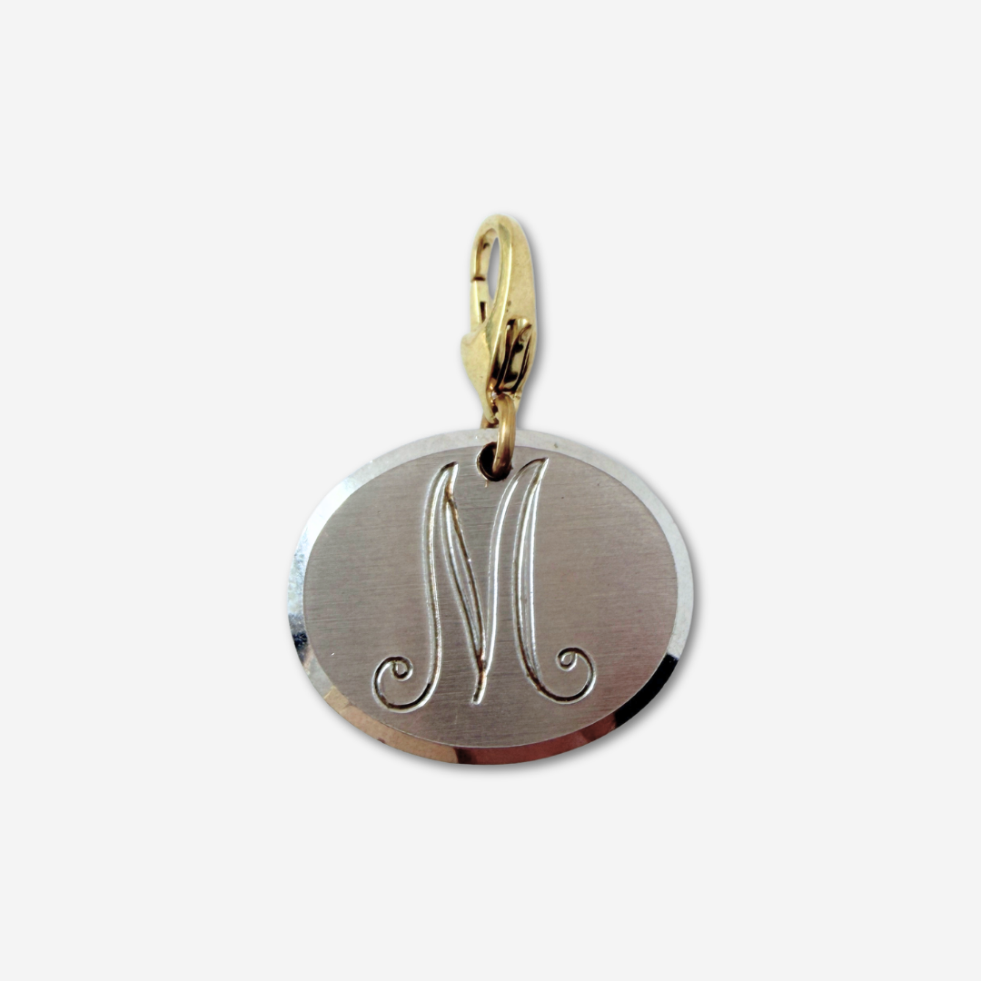 Refashioned vintage silver letter "M" oval cufflink charm