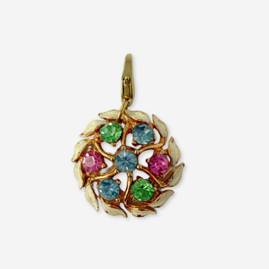 Vintage multicolor pastel rhinestone and enamel pinwheel charm