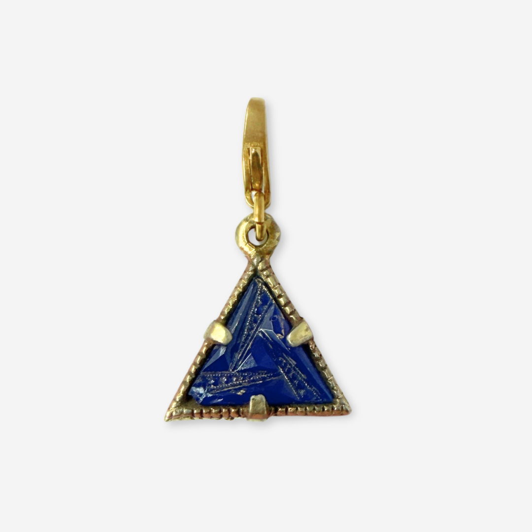 Vintage geometric pressed blue glass triangular charm