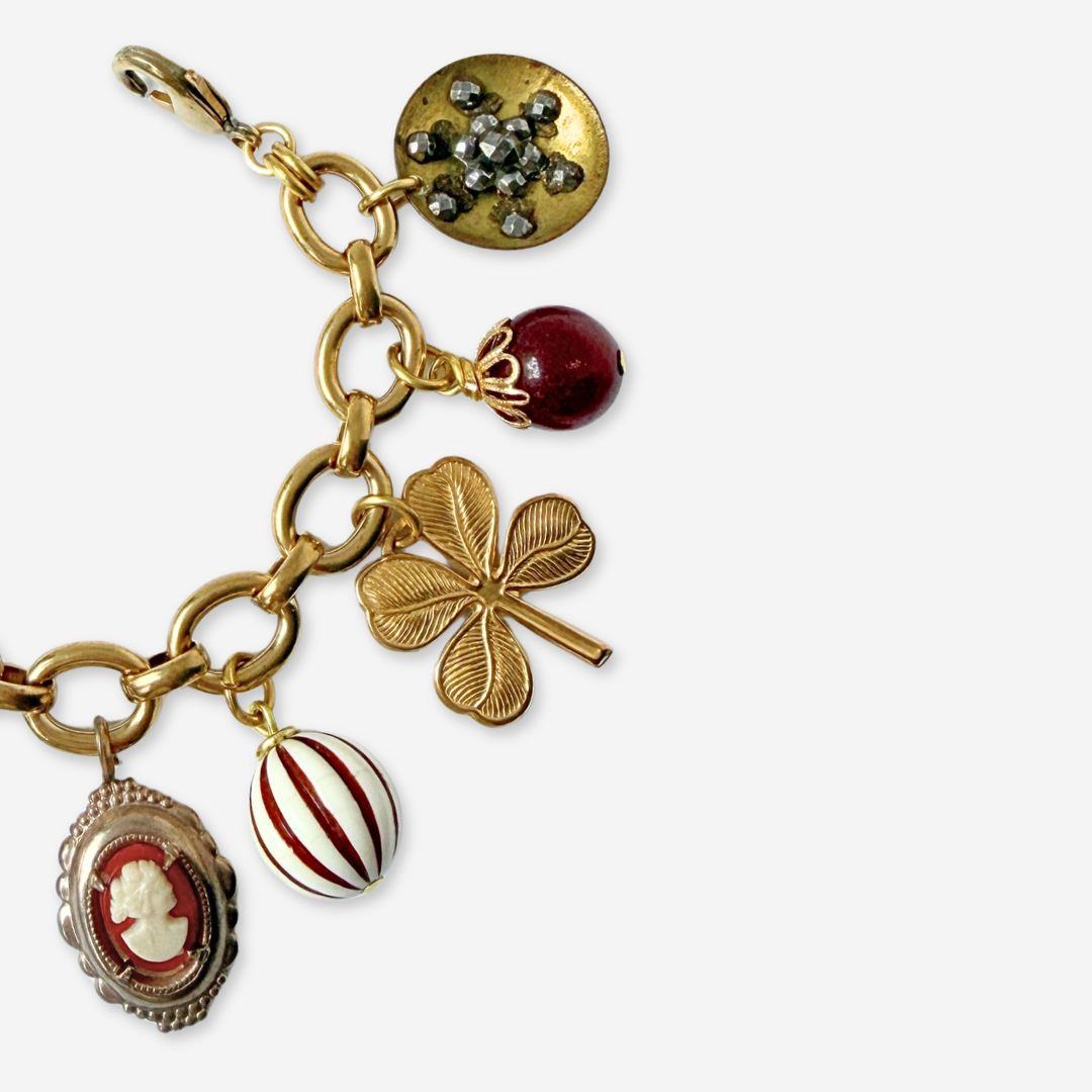 Chunky Repurposed vintage mixed charm bracelet: burgundy