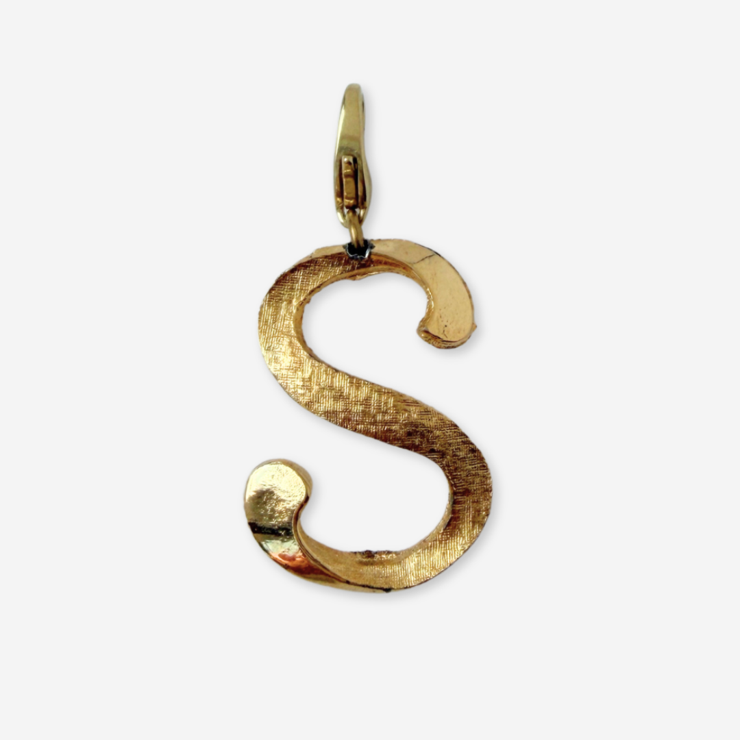 Large vintage matte gold letter "S" monogram charm