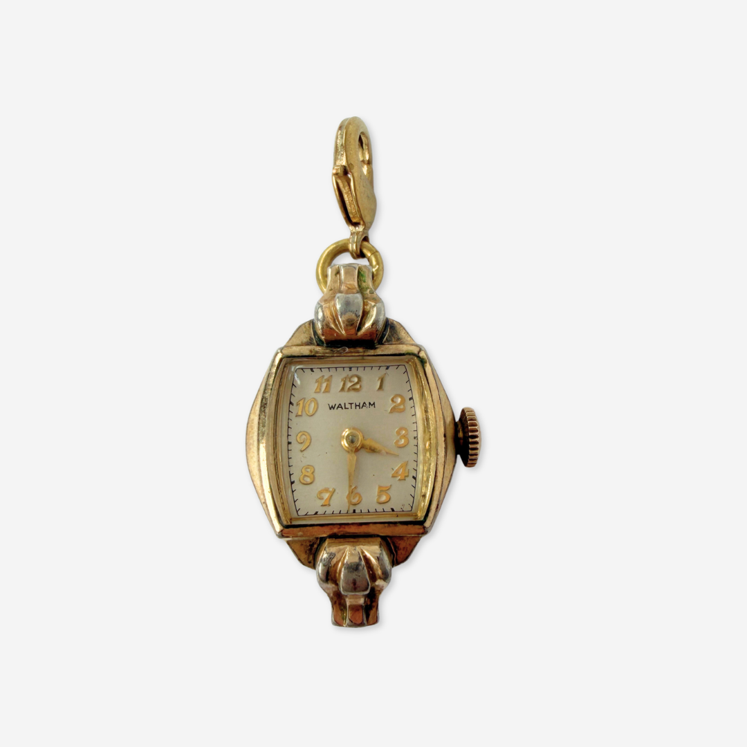 Vintage gold tone  "Waltham" watch face charm