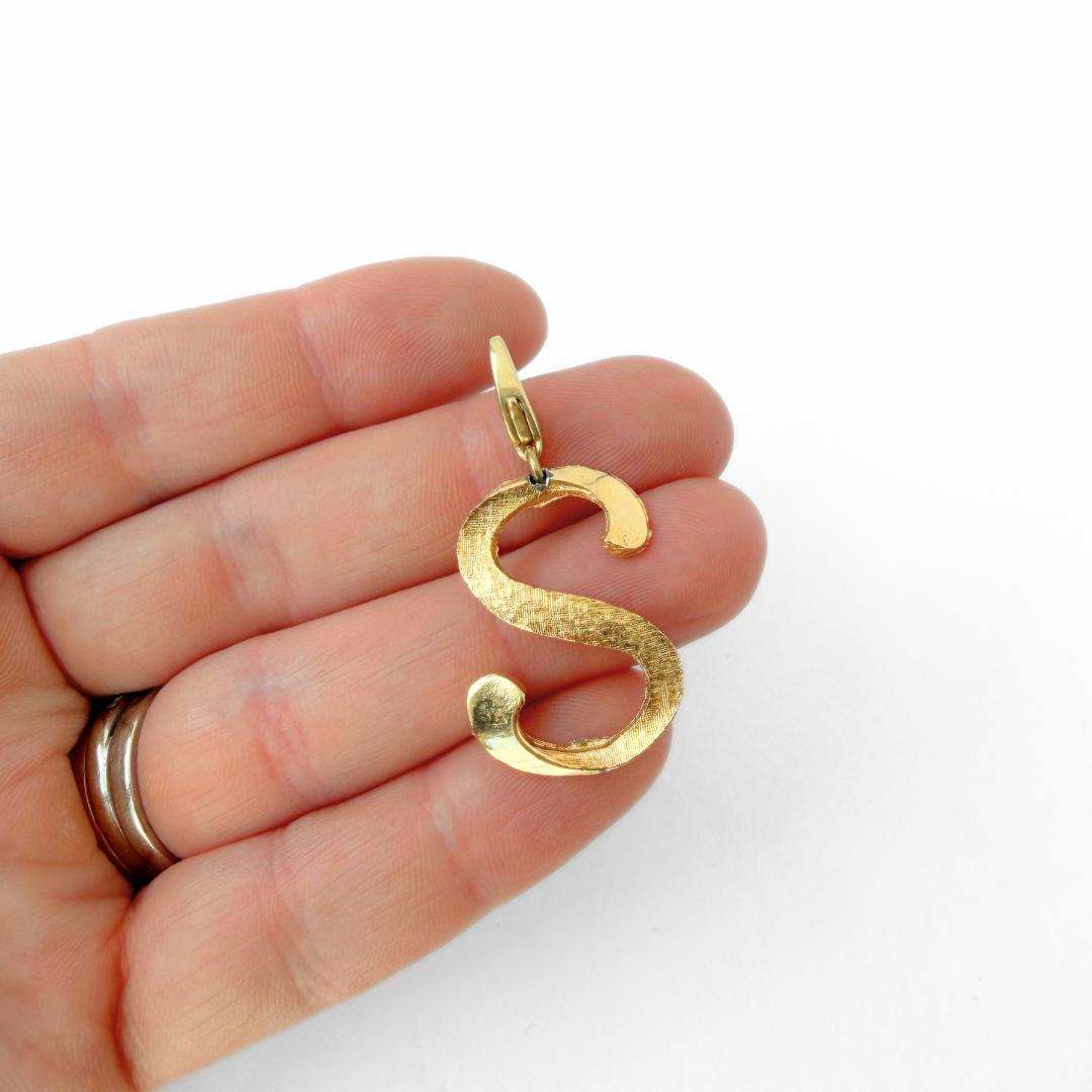 Large vintage matte gold letter "S" monogram charm
