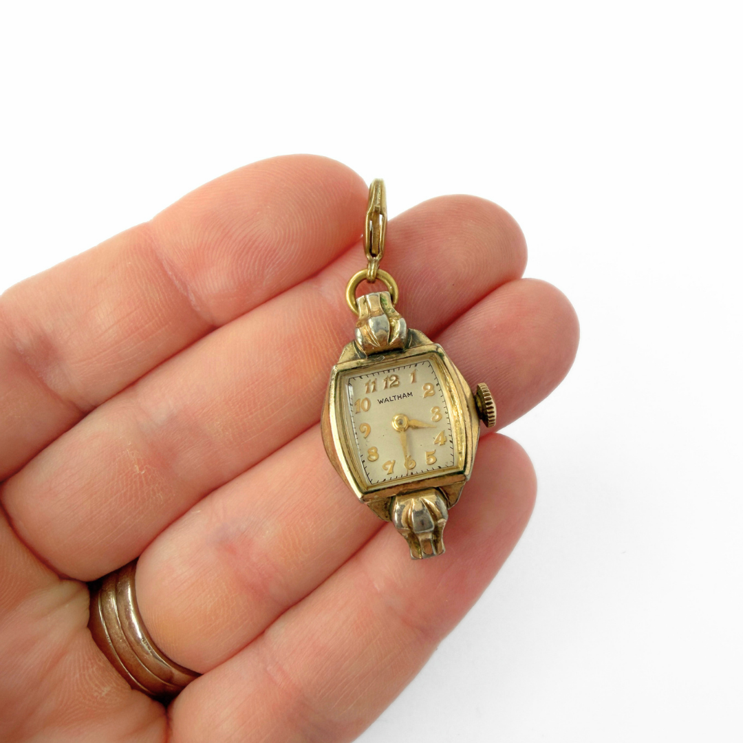 Vintage gold tone  "Waltham" watch face charm