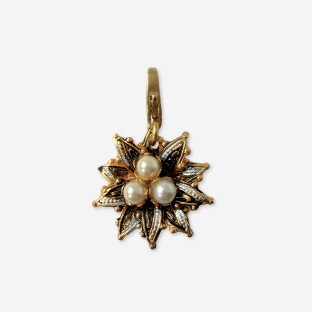 Refashioned vintage mixed metal and pearl flower charm