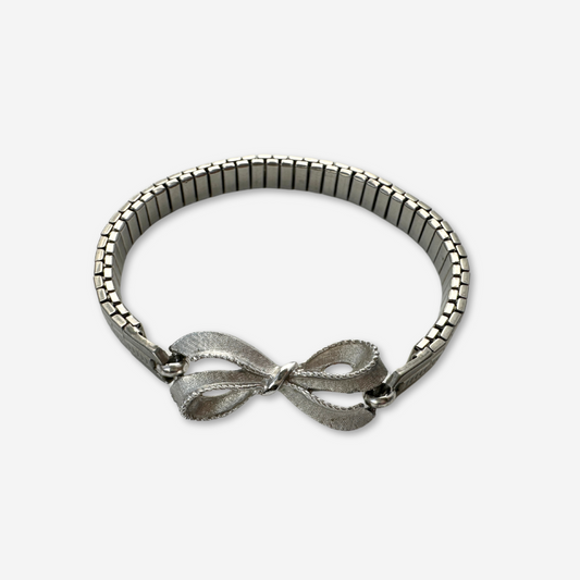 Refashioned vintage silver bow stretch watch band bracelet