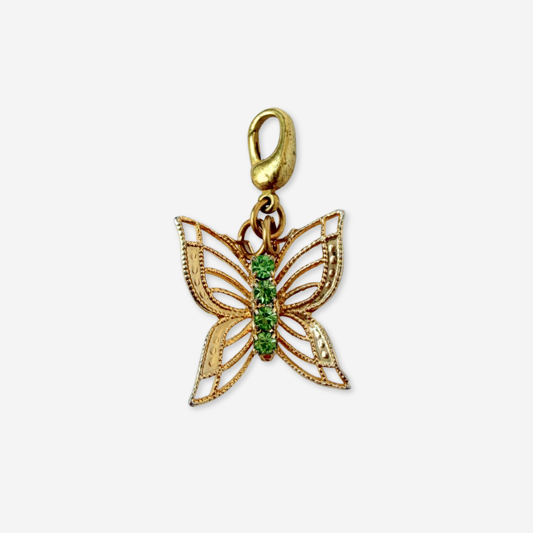 Vintage gold plated and peridot delicate filigree butterfly charm
