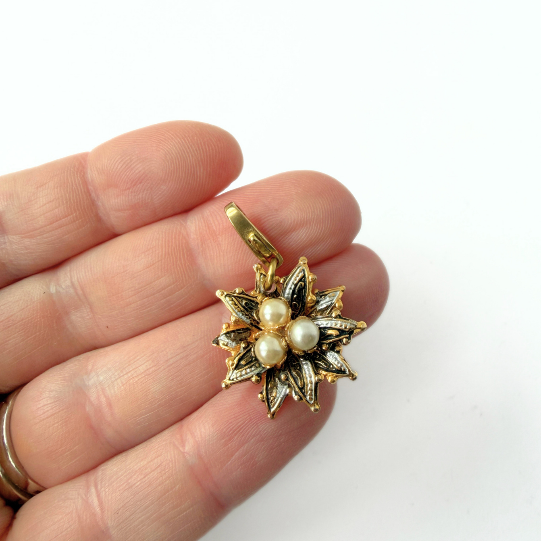 Refashioned vintage mixed metal and pearl flower charm