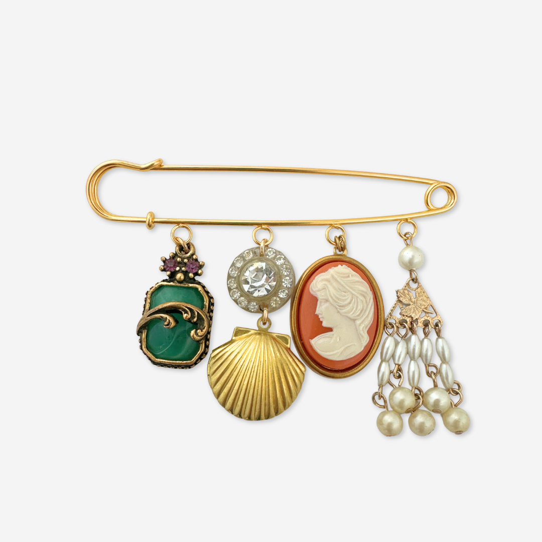 Vintage Charm Safety Pin Brooch