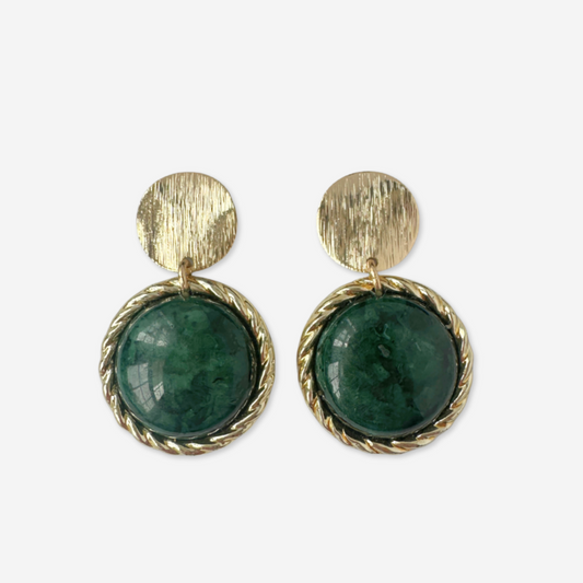 Refashioned vintage dark green and gold circular earrings