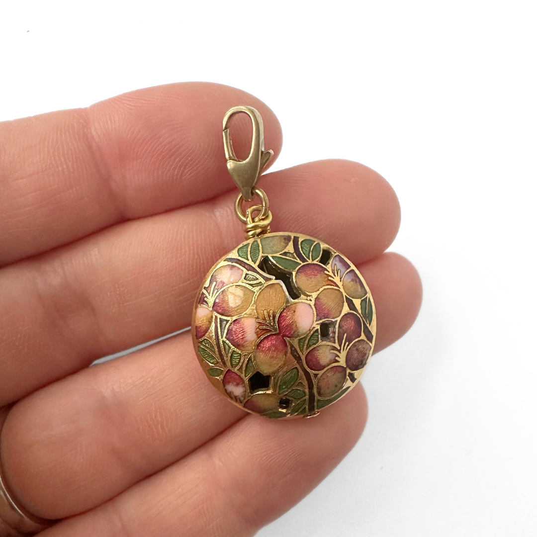 Vintage floral cloisonné enamel bead charm