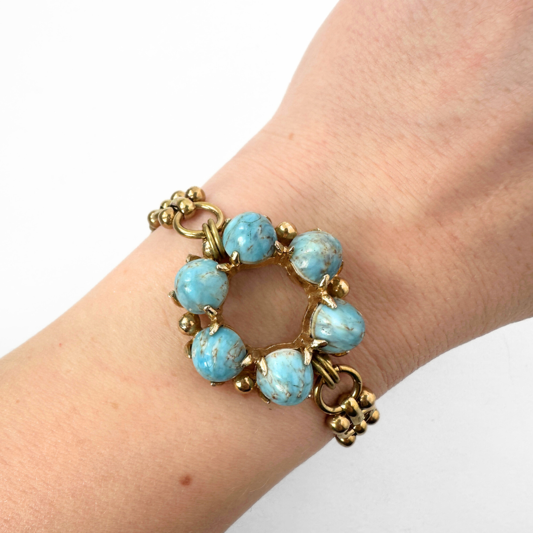 Repurposed vintage mottled turquoise circle bracelet
