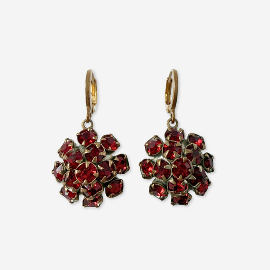 Refashioned vintage ruby red rhinestone drop earrings