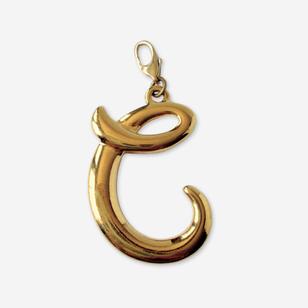 Extra Large vintage shiny gold letter "C" charm