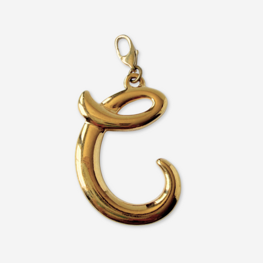 Extra Large vintage shiny gold letter "C" charm