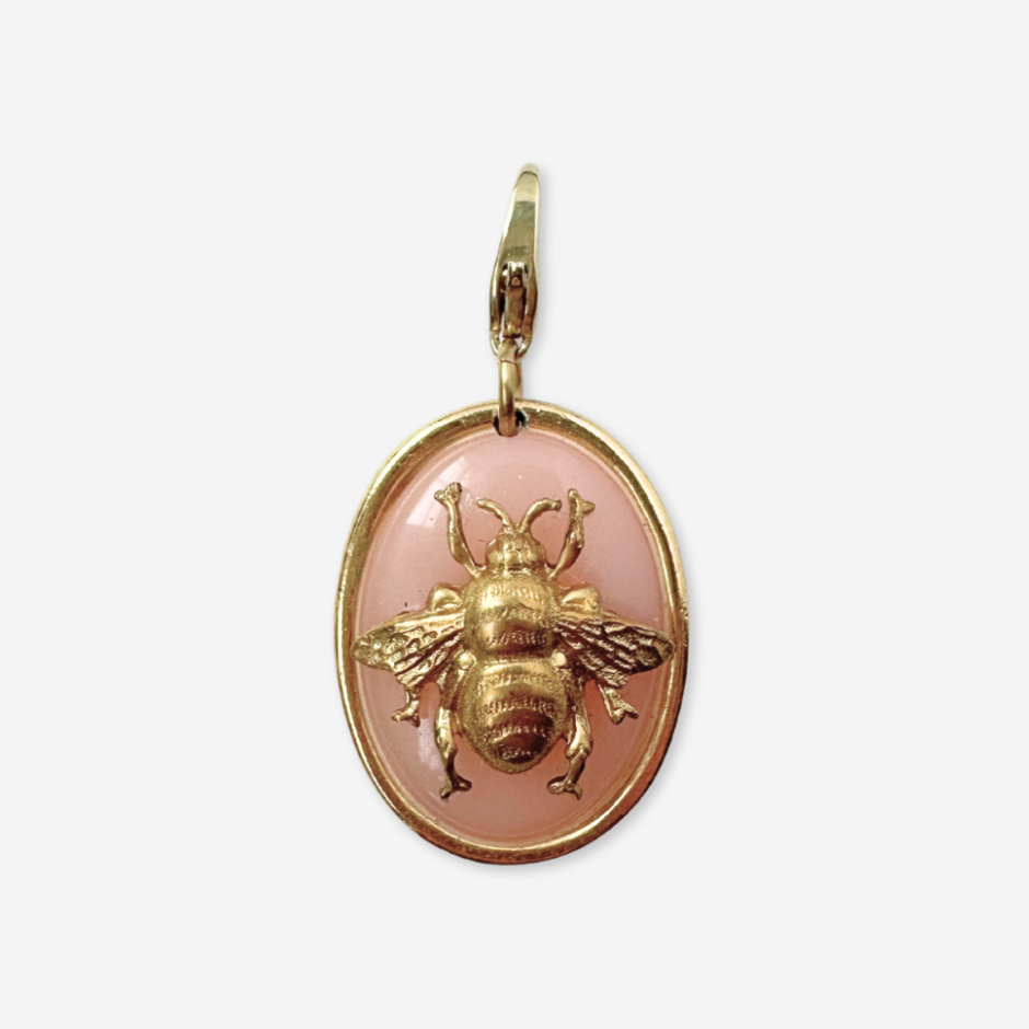 Large vintage pink oval bee charm