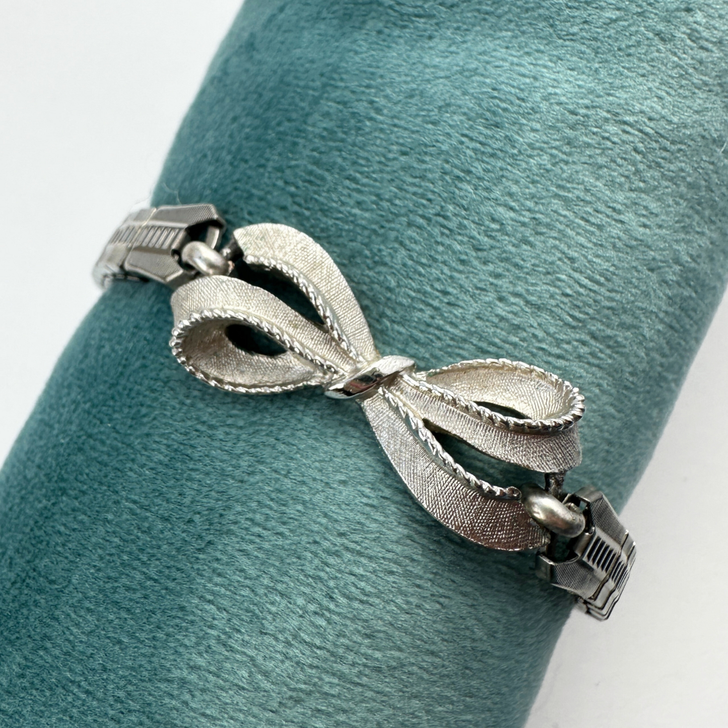 Refashioned vintage silver bow stretch watch band bracelet