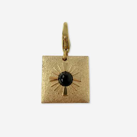 Vintage gold and black retro sunburst square charm