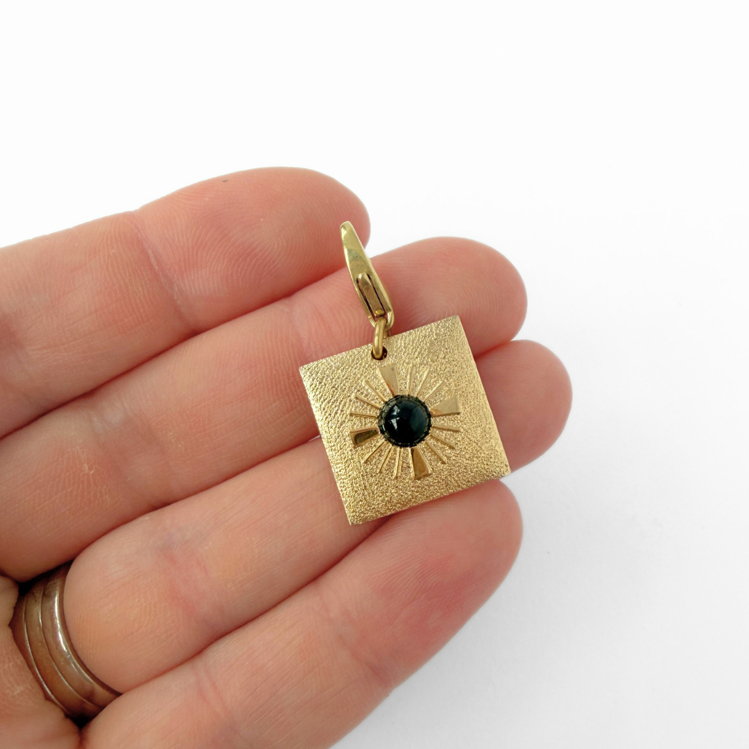 Vintage gold and black retro sunburst square charm