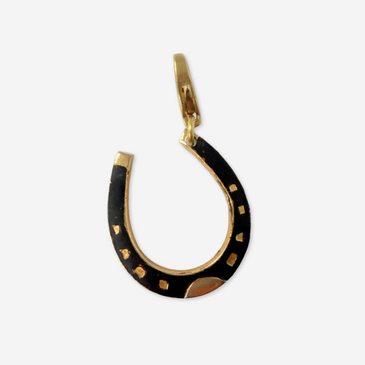Refashioned vintage black and gold horseshoe charm
