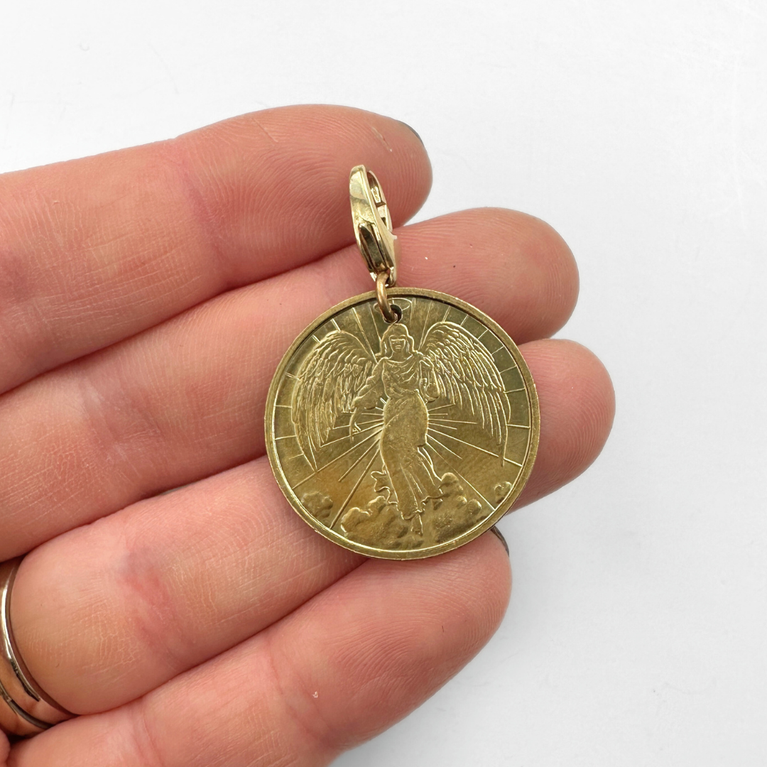Vintage gold tone guardian angel coin charm
