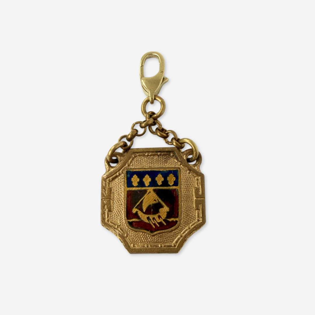 Vintage aged brass Parisian medal charm: Coat of Arms