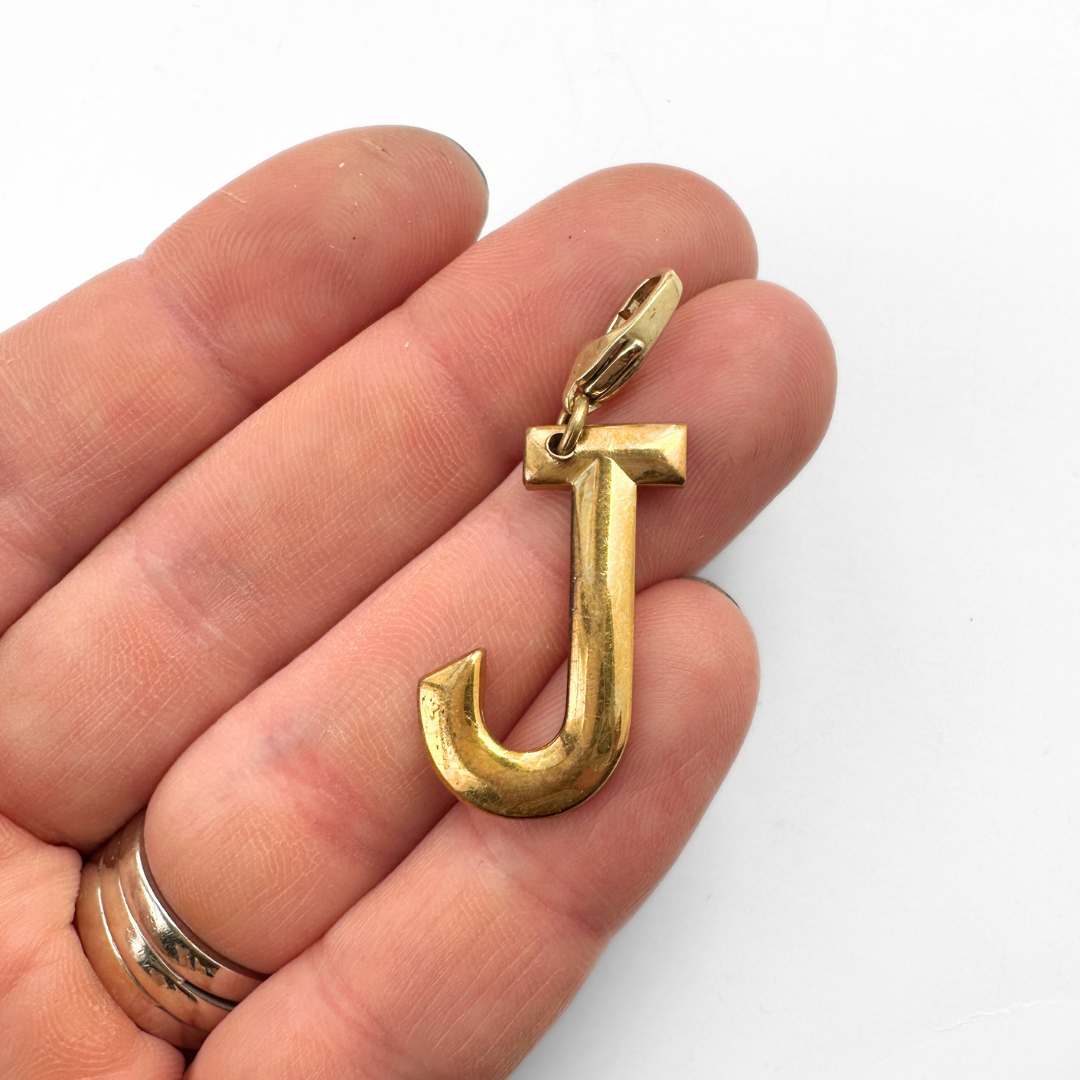Large vintage gold plated "J" monogram charm