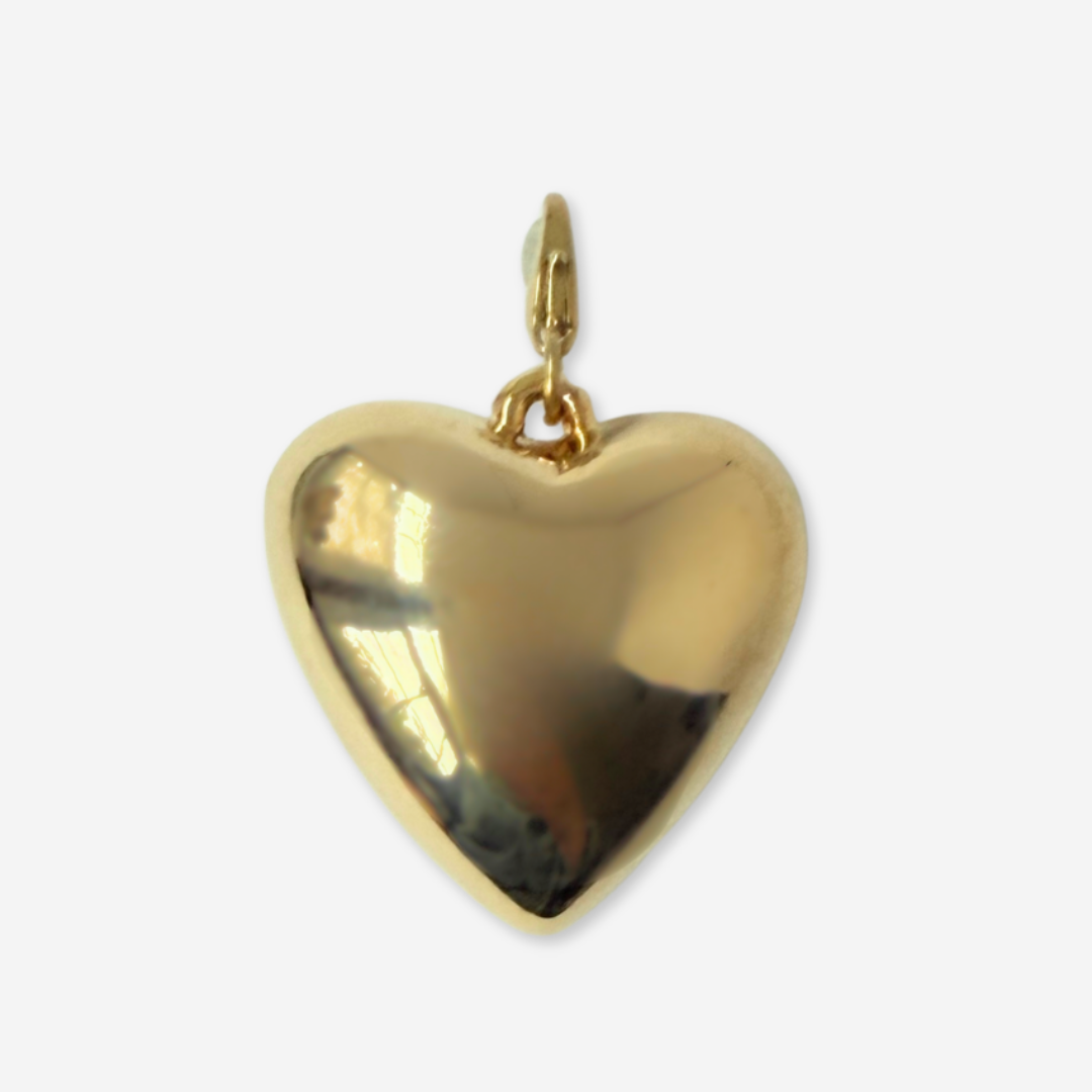 Vintage Large polished gold puffy heart charm