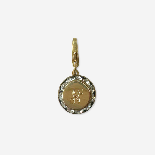 Small vintage rhinestone and gold plated "N" monogram charm