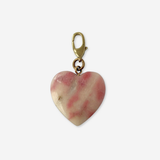 Vintage pink stone puffy heart charm