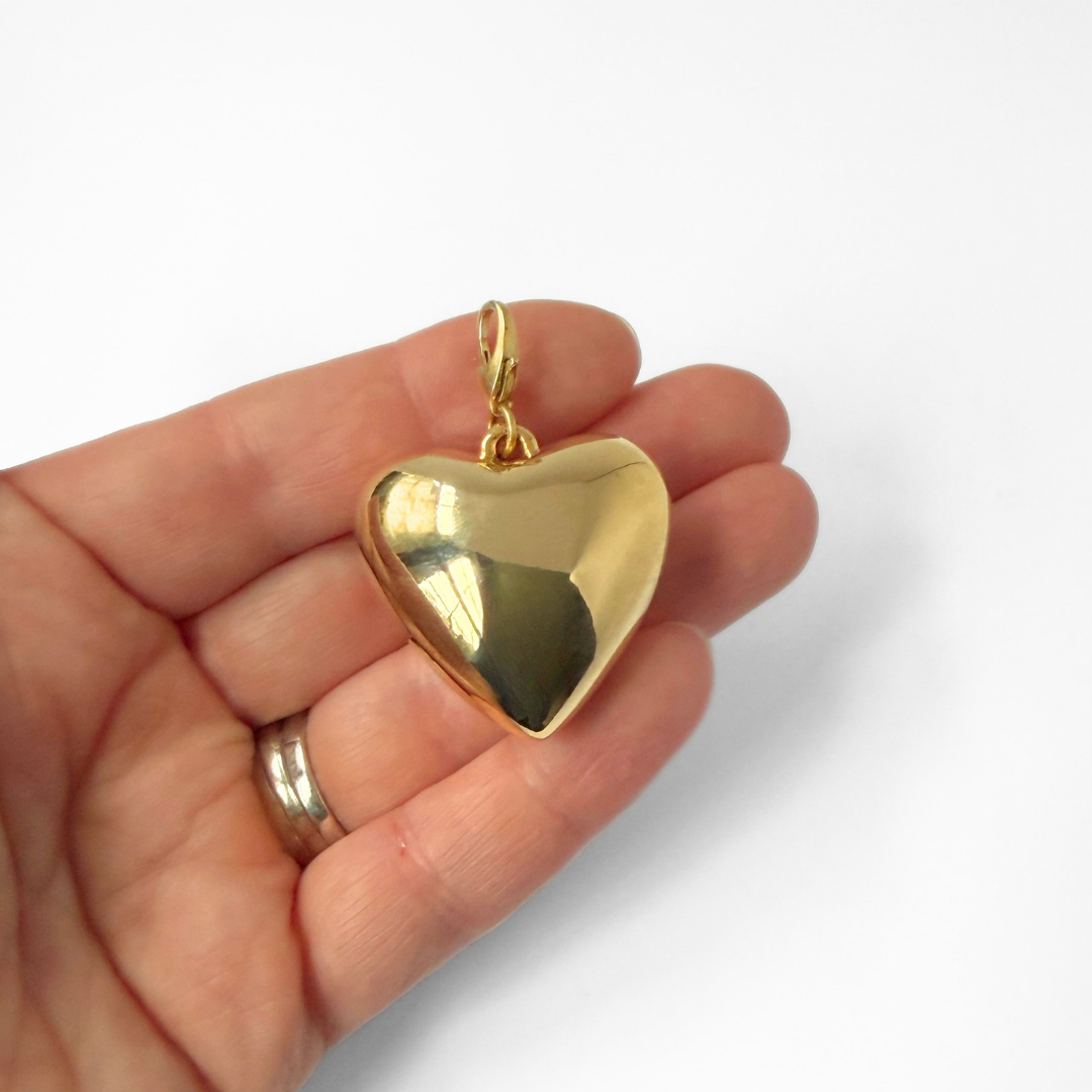 Vintage Large polished gold puffy heart charm