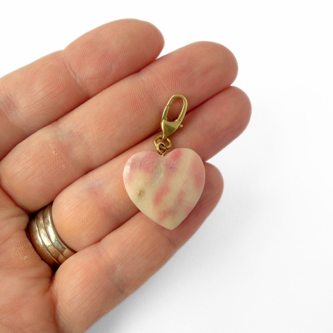 Vintage pink stone puffy heart charm
