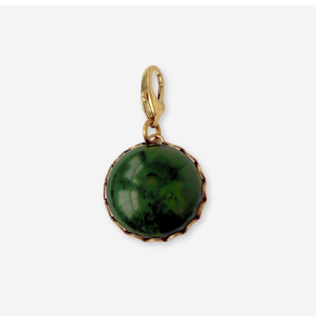 Vintage green swirl bakelite cabochon charm