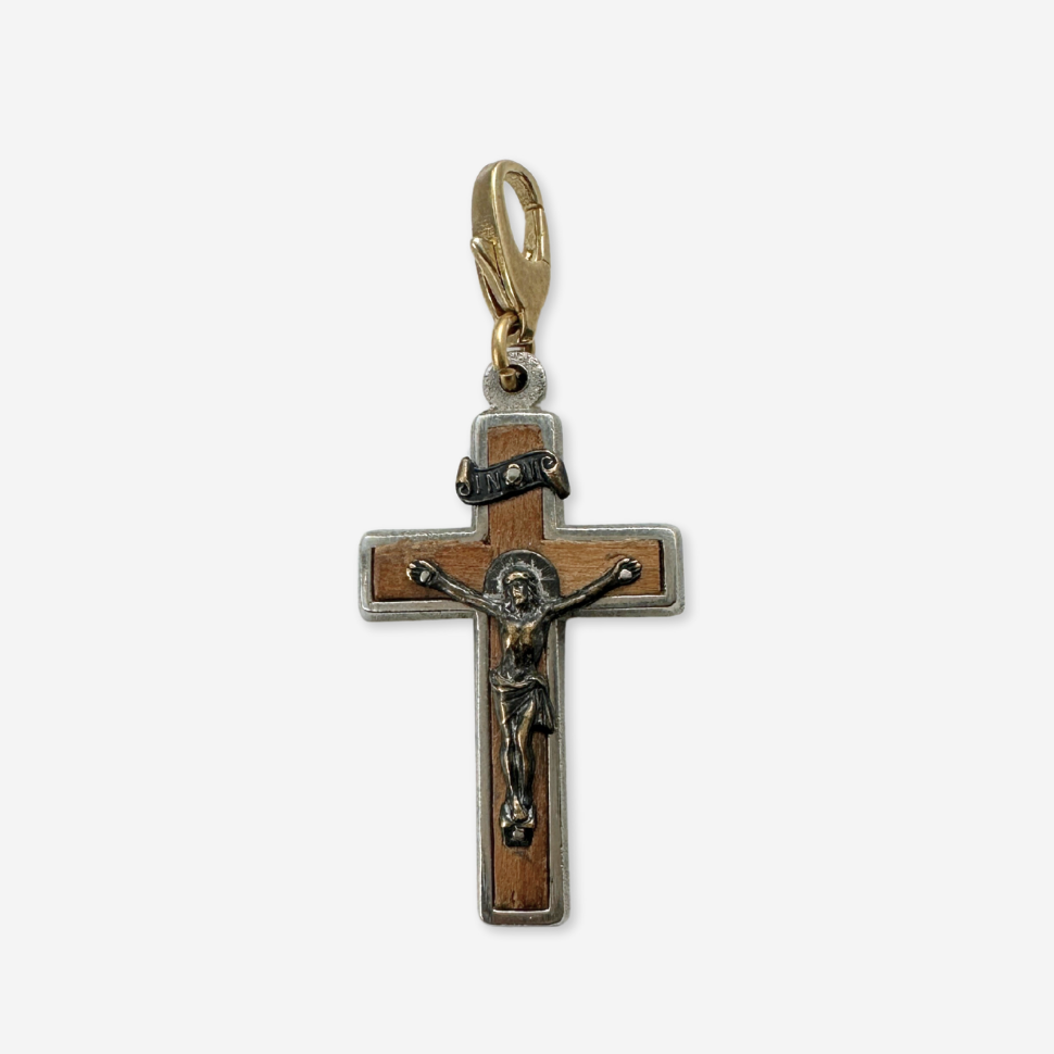 Vintage silver and wood crucifix cross charm pendant