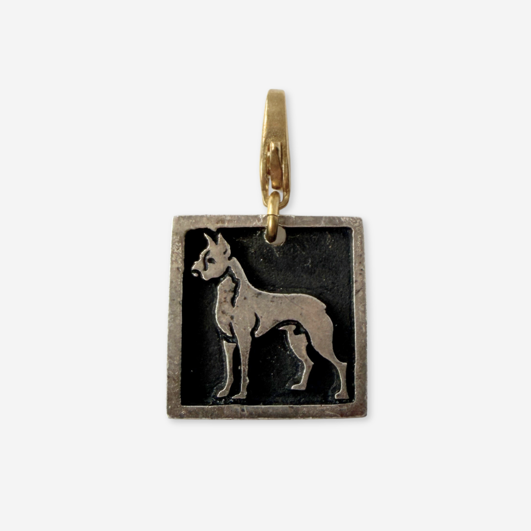 Refashioned Vintage square sterling silve Boxer dog charm