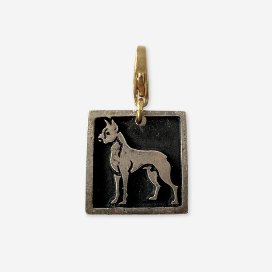 Refashioned Vintage square sterling silve Boxer dog charm