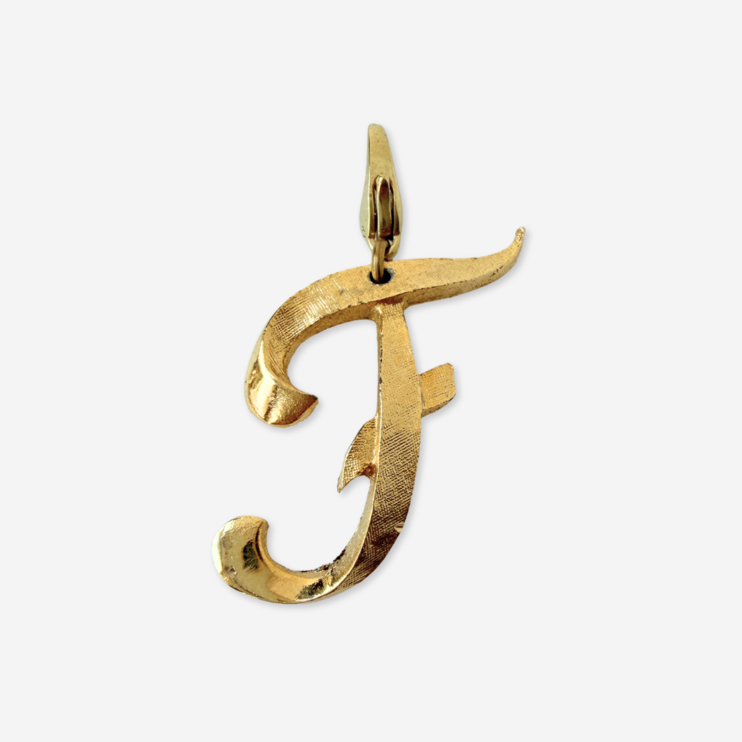 Large vintage matte gold letter "F" monogram charm