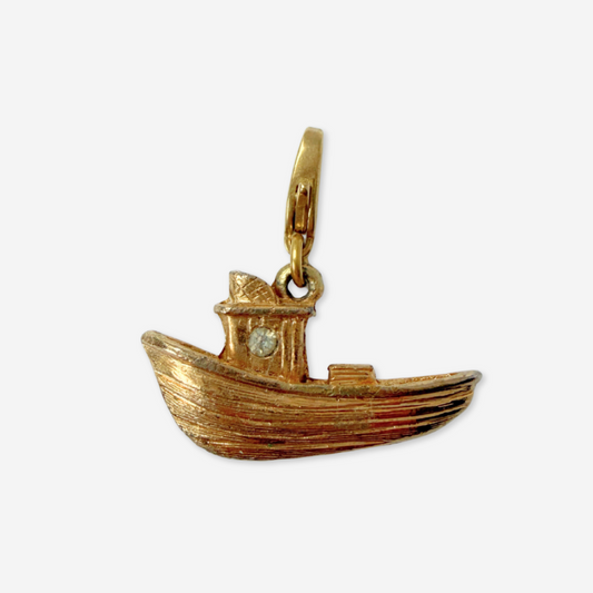 Vintage gold tone tug boat charm