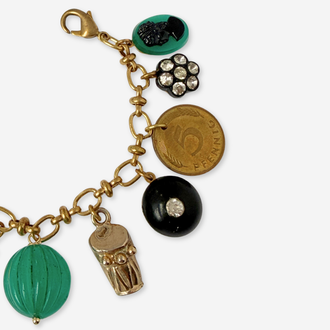 Repurposed vintage mixed charm bracelet: green/ black