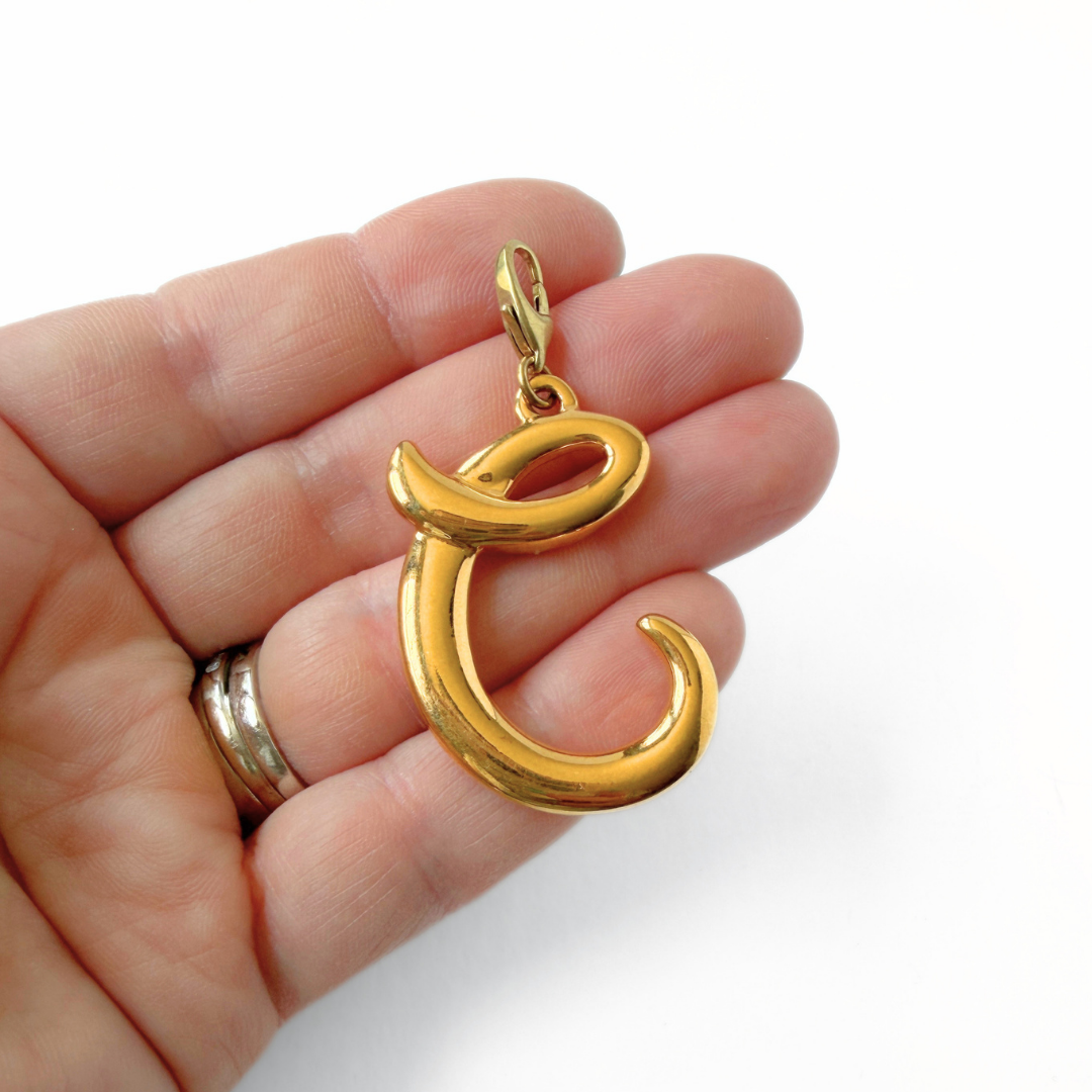 Extra Large vintage shiny gold letter "C" charm
