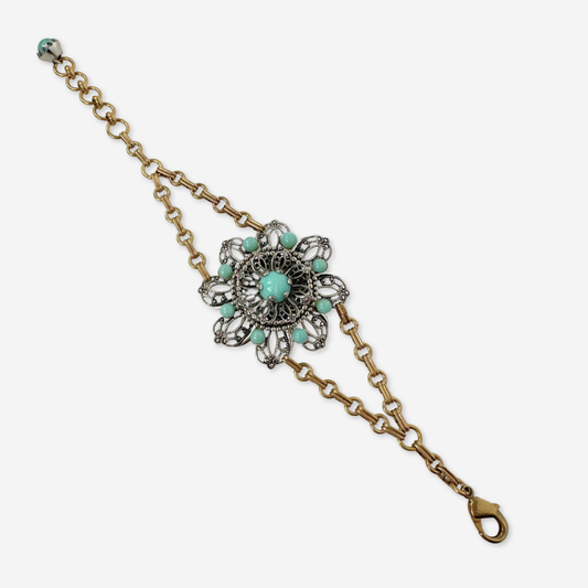 Repurposed vintage turquoise filigree flower bracelet
