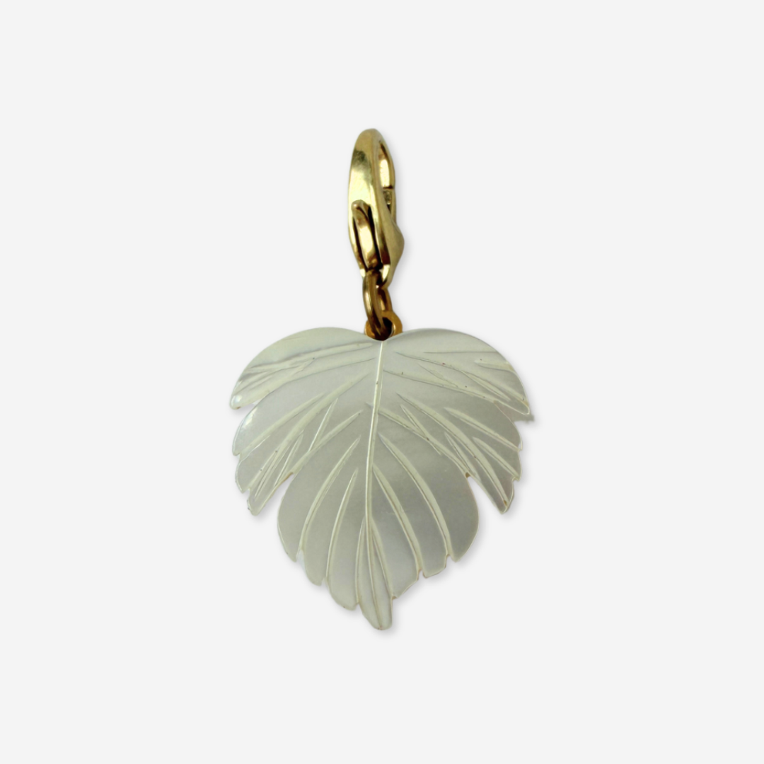 Vintage carved mother of pearl leaf charm