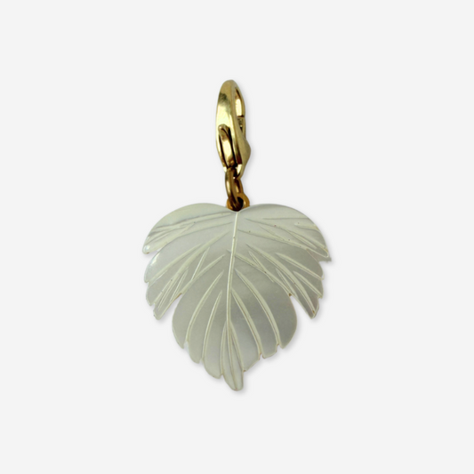 Vintage carved mother of pearl leaf charm