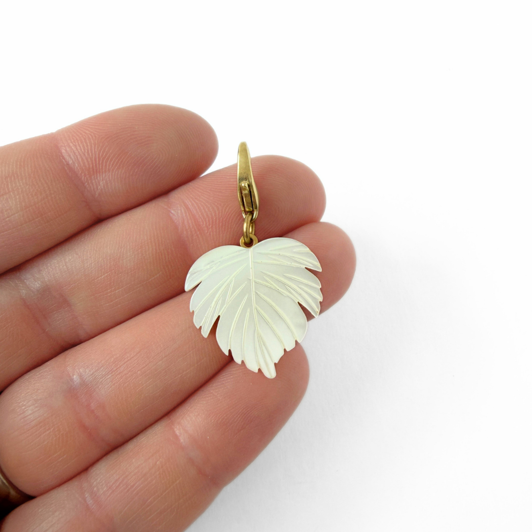 Vintage carved mother of pearl leaf charm
